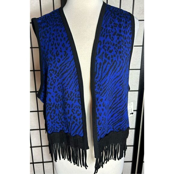 Sag Harbor Blue/Black Cheetah Print Open Front Cardigan - Picture 1 of 5